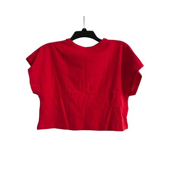 NWT MNG Mango Women's Red Cropped Tee Shirt Leaf Cutouts SIze Small - Picture 2 of 7